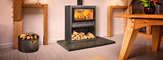 Opus Tempo 80 stove on log store