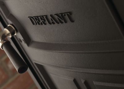 Vermont Defiant Woodburning Stove logo casting detail