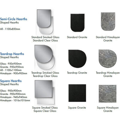 Glass, Black Granite or Grey Himalayan Granite Shaped Hearths