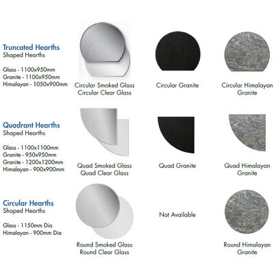 Glass, Black Granite or Grey Himalayan Granite Shaped Hearths