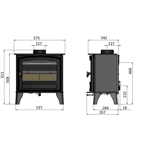 Hunter Herald 5 Eco Slimline Stove Dimensions