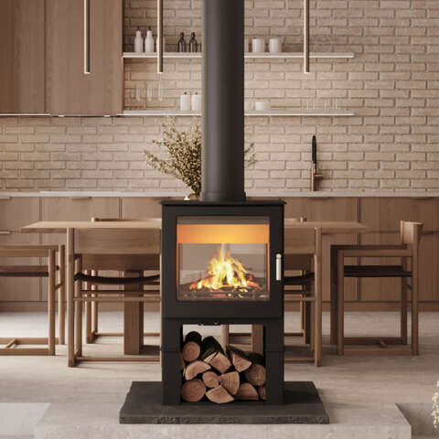 Mendip Woodland Double sided catalyst stove with logstore