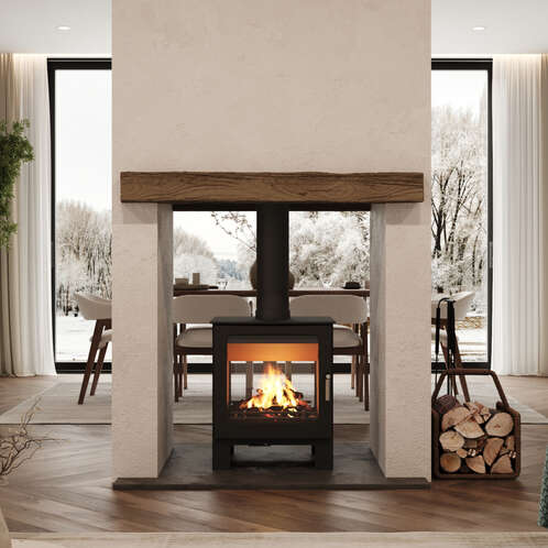 Mendip Woodland Double sided catalyst stove with logstore